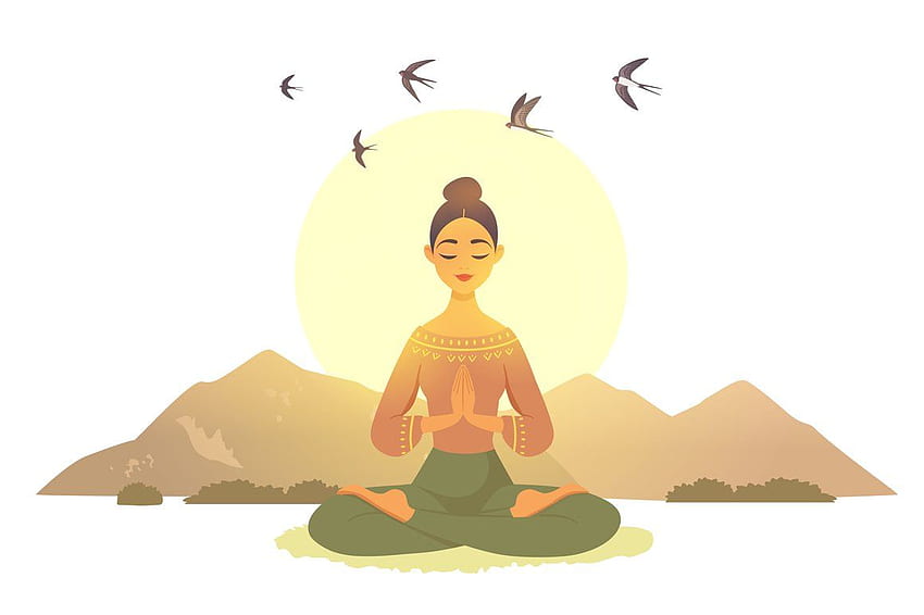 Meditationsmädchen. Yoga-Illustration, Yoga-Cartoon, Yoga-Kunst, Anime-Meditation HD-Hintergrundbild