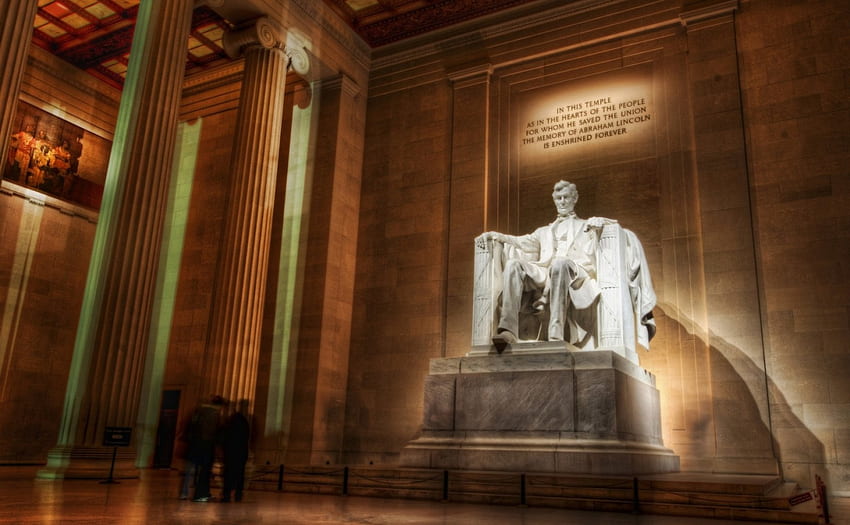 the lincoln memorial at night r, lights, columns, marble, memotial, r, statue HD wallpaper