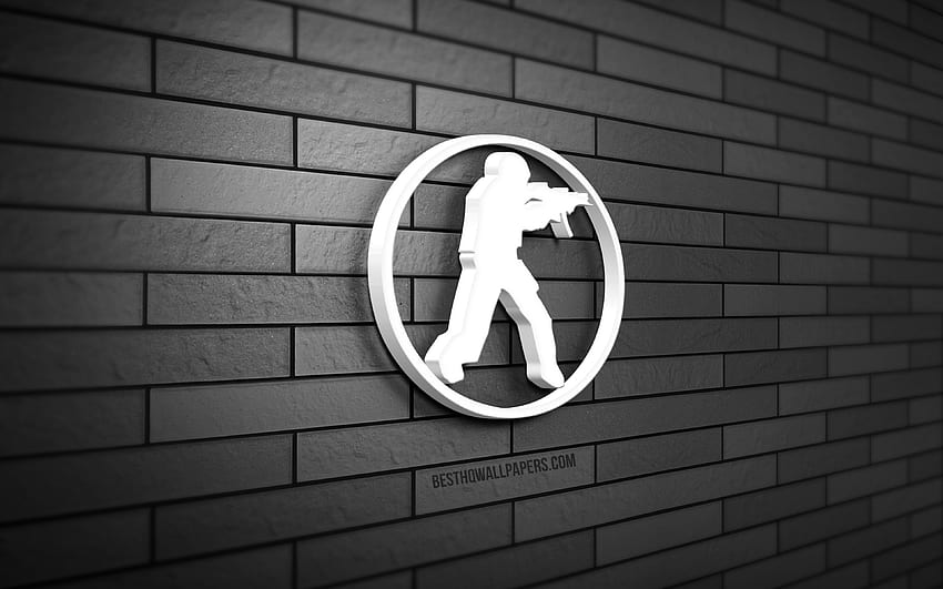 Counter-Strike 3D logo, , gray brickwall, creative, games brands, Counter-Strike logo, 3D art, Counter-Strike HD wallpaper