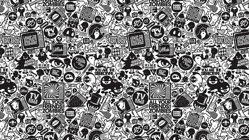 Fond d'écran. Cartoon , Black and white cartoon, Doodle background, Black and White Pop Art HD wallpaper