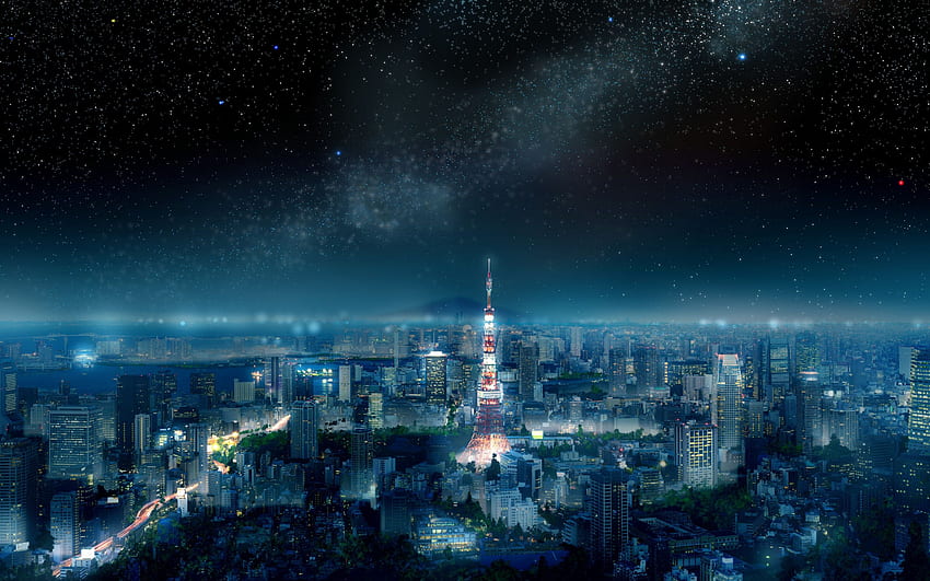 Torre de Tokio, Noche, Paisaje urbano, Tokio, Cielo nocturno, Metrópolis -, Horizonte nocturno de Tokio fondo de pantalla