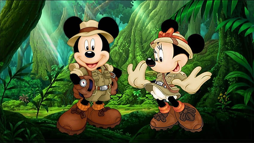 Orientasi kartun Mickey Maus dan Minnie Mouse di Jungle Safari Wallpaper HD