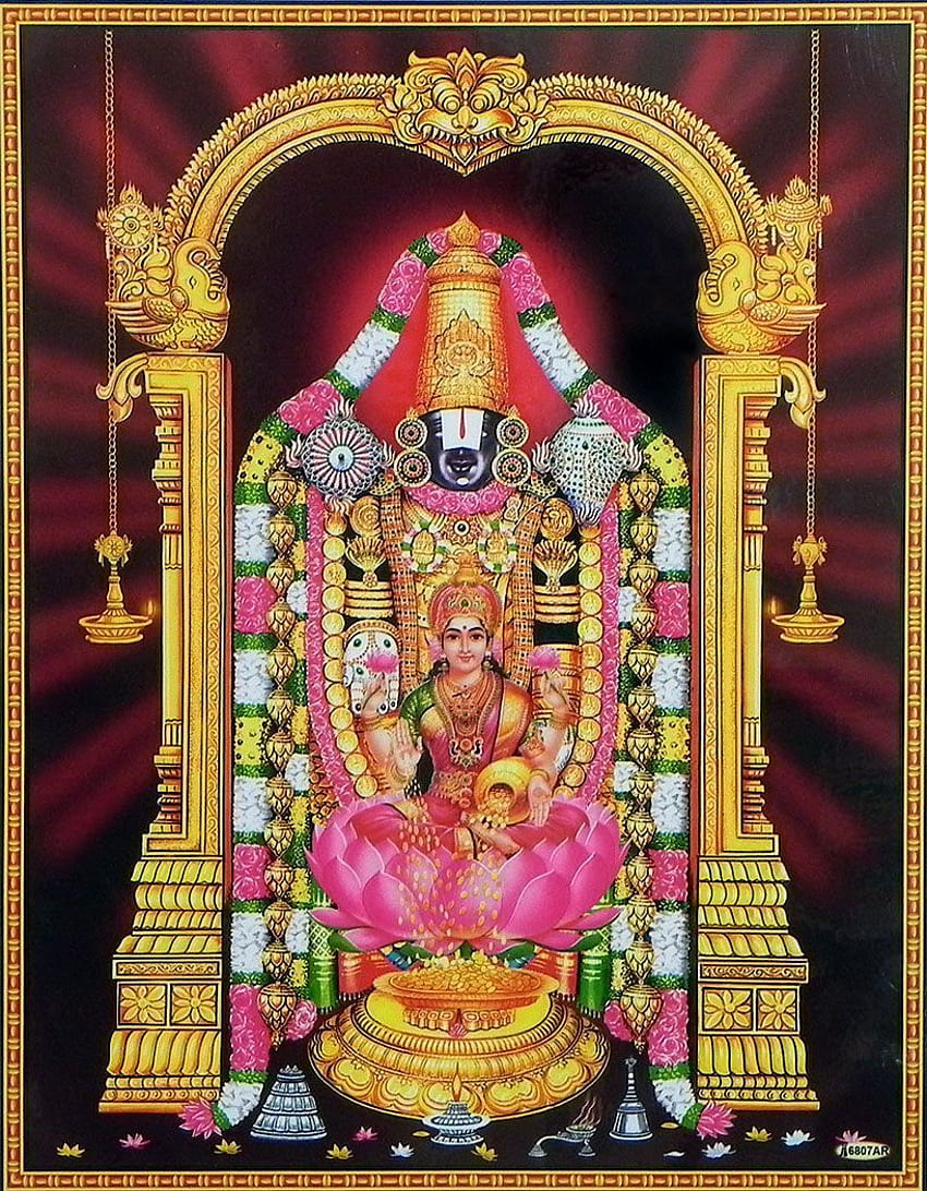 Balaji mit Lakshmi Poster mit Kunststofflaminierung – 0,5 Zoll – ungerahmt. Lord Hanuman, Lord Ganesha Gemälde, Lord Vishnu, Lord Venkateswara HD-Handy-Hintergrundbild