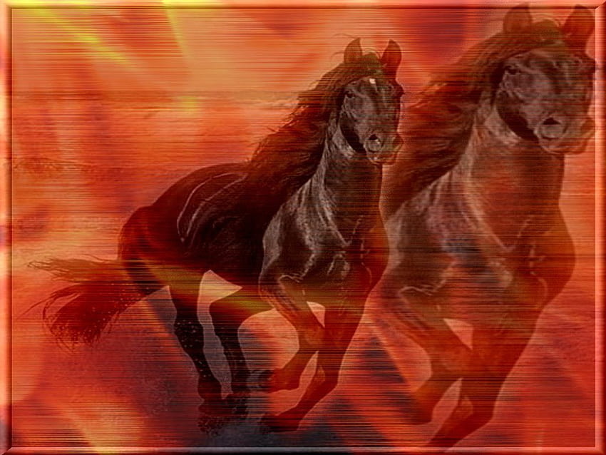 Horse, animal, running, red, fire, beach HD wallpaper