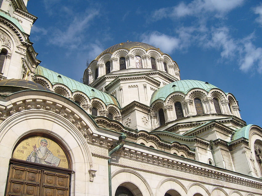 聖アレクサンドル ネフスキー、ソフィア、建築、グラフィック、金、教会、宗教、ブルガリア、雲、空、 高画質の壁紙
