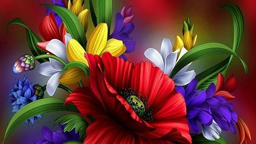 bunga, warna-warni, lukisan, seni, keindahan Wallpaper HD