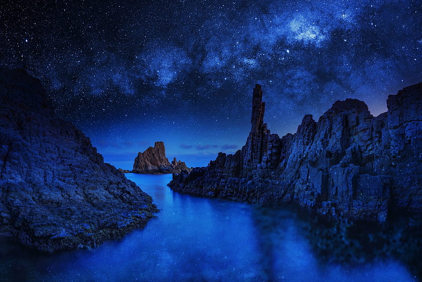 river ocean sea stars sky blue night mood reflection [] for your , Mobile & Tablet. Explore Night Ocean . Beach At Night , Beach Night HD wallpaper