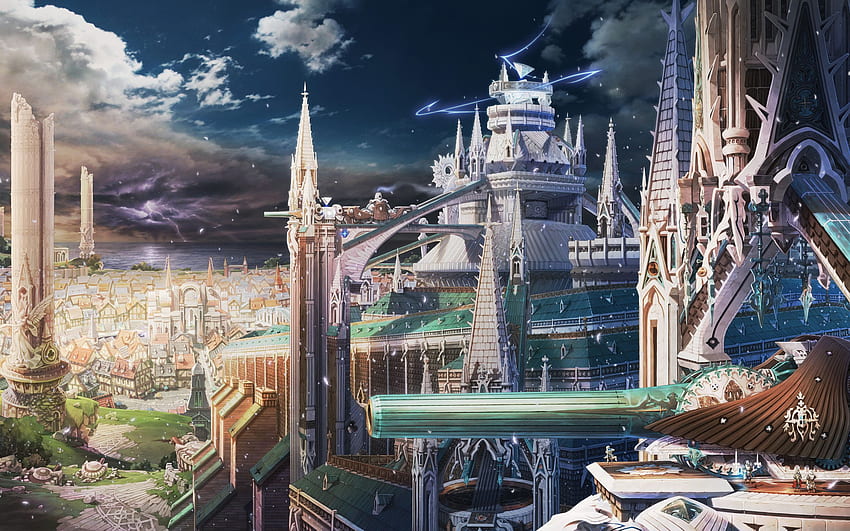 ラスト ストーリー Wii ファンタジー ディテール 都市 建築 建物 城 空 雲 尖塔 塔 超高層ビル 未来的. アニメシティ、ラストストーリー、シティ、マジカルシティ 高画質の壁紙
