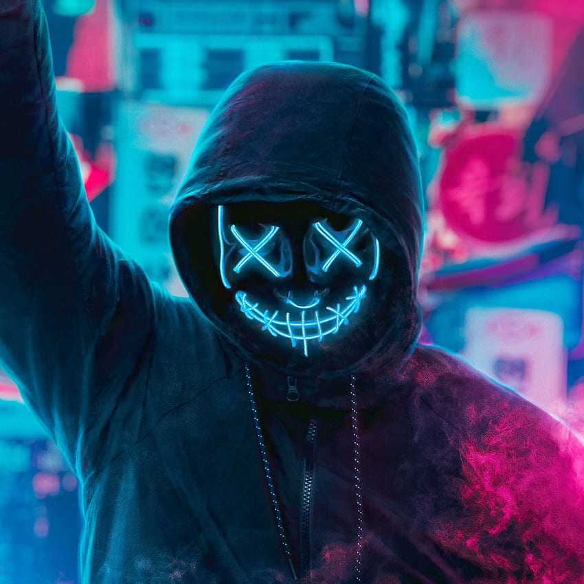 Mask Guy Neon Man With Smoke Bomb iPad Pro Retina HD тапет за телефон