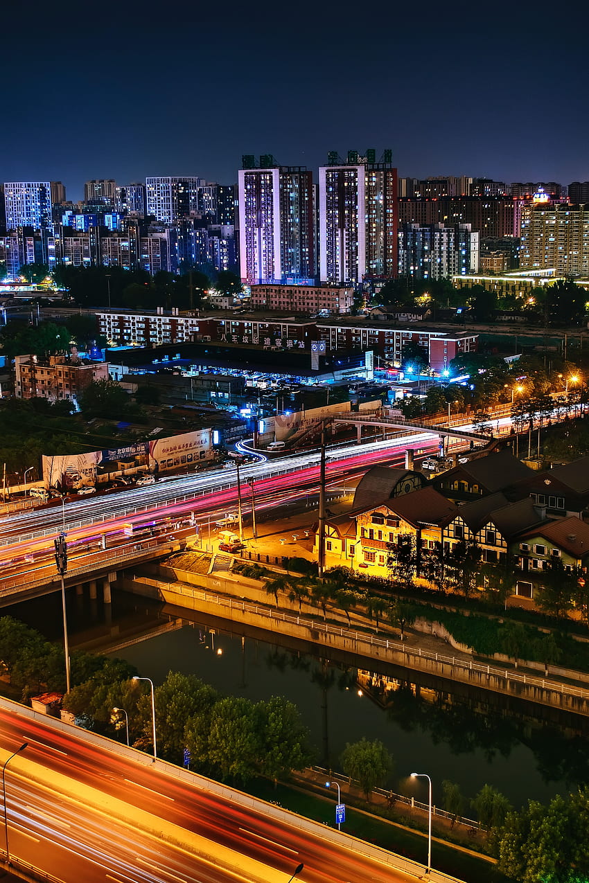 都市, 建物, 夜の街, 街の明かり, 中国, 北京 HD電話の壁紙