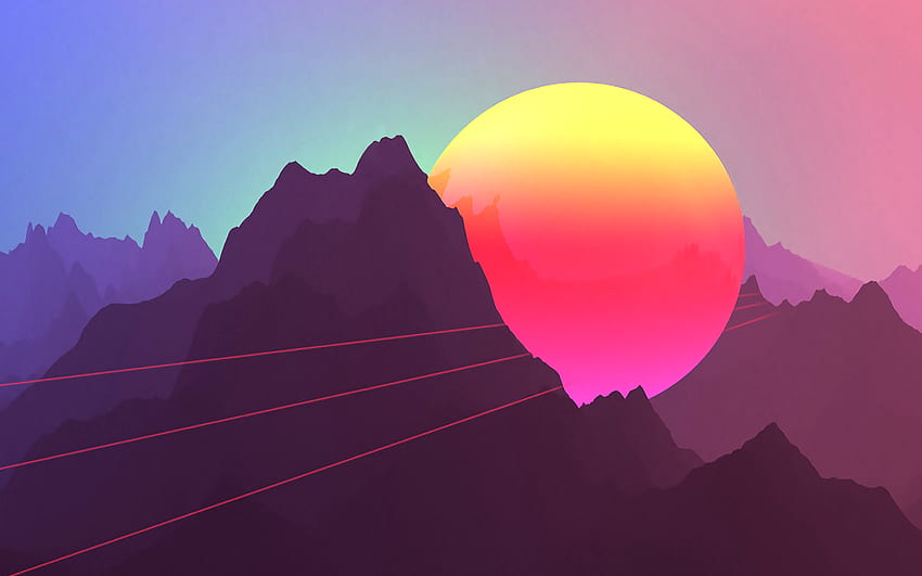 Neon Sunset Mountains, Neon Purple Mountain HD wallpaper