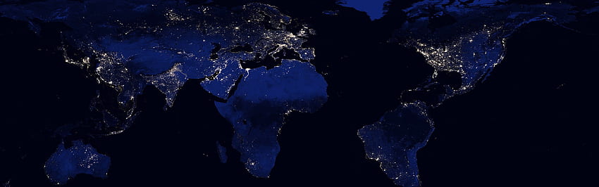 Tierra, noche, espacio, continentes, luces, visualización múltiple: tierra y , mapa de monitor doble fondo de pantalla