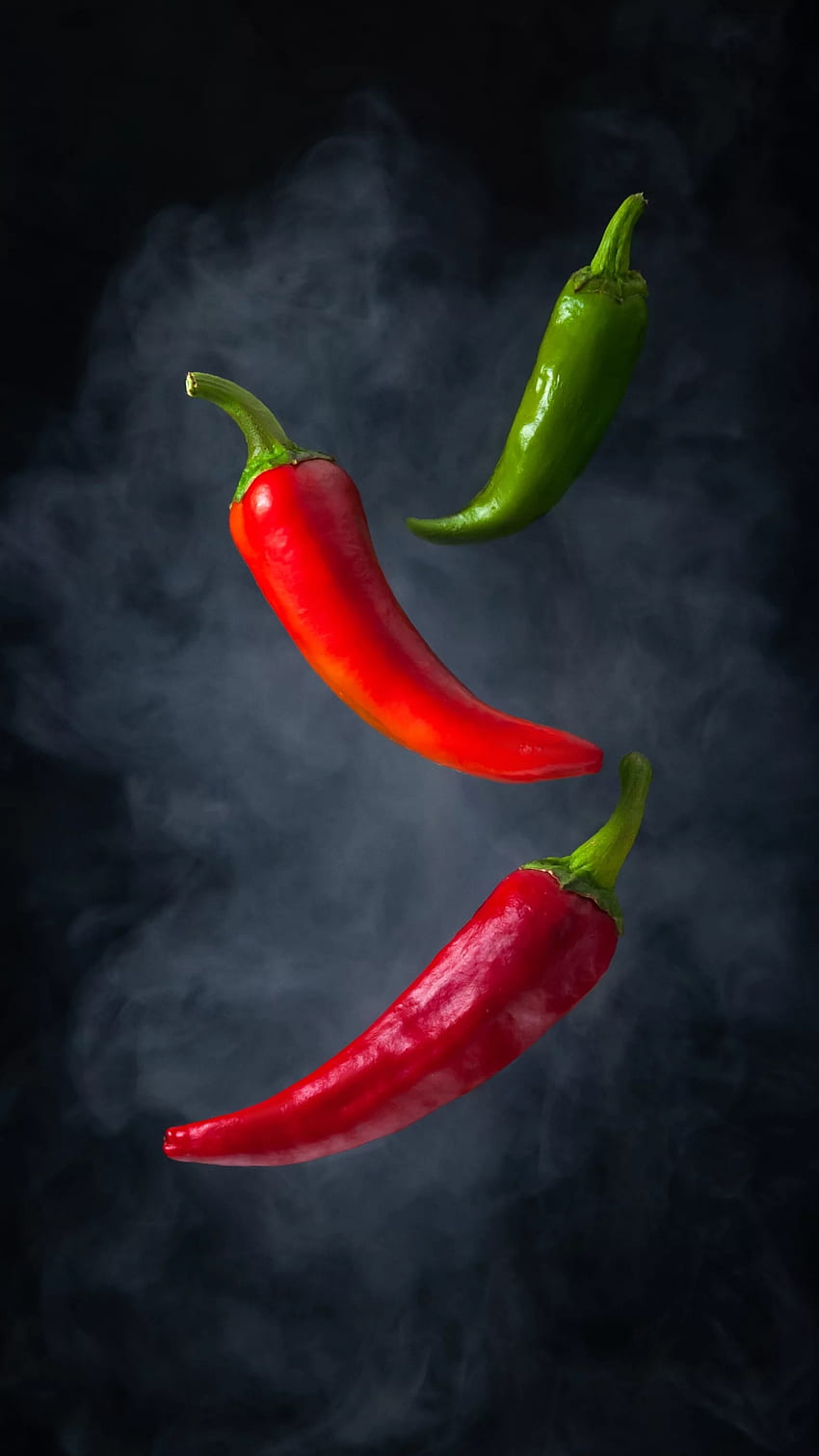 Hot chili pepper, falling, ingredient, red and green, chili pepper HD phone wallpaper