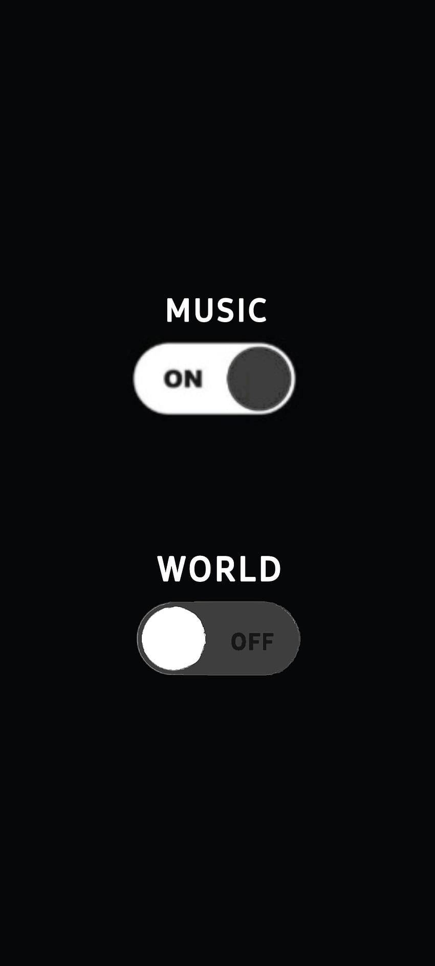 Music On, World Off, button, white, black HD phone wallpaper