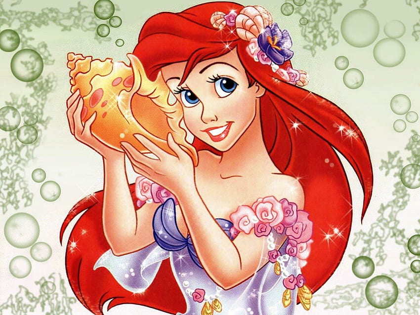 ~Küçük Deniz Kızı~, klasik, animasyon, küçük deniz kızı, peri masalı, Ariel, Disney, film, prenses, deniz kabuğu HD duvar kağıdı