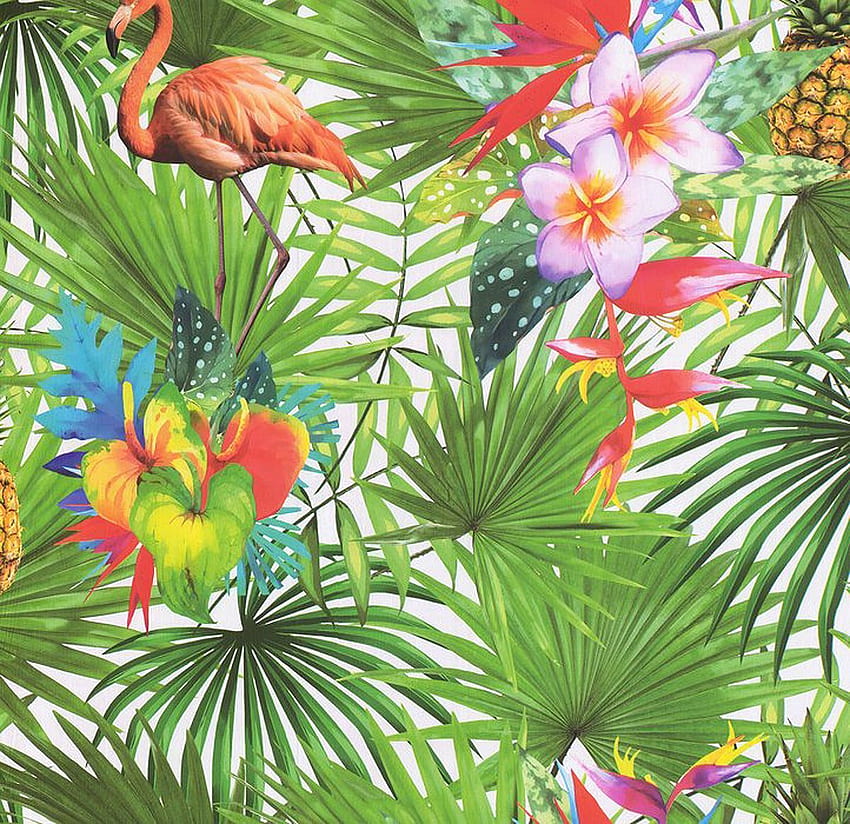 Details About Floral Flowers Jungle Tropical Leaves - Flamingo HD wallpaper