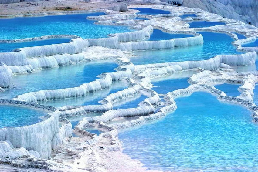 Pamukkale Hot Springs, naturali, piscine, Turchia, belle, viaggi, turismo Sfondo HD