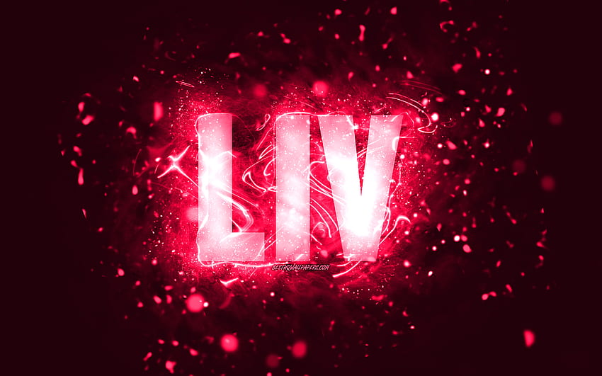Happy Birtay Liv, , pink neon lights, Liv name, creative, Liv Happy Birtay, Liv Birtay, popular american female names, with Liv name, Liv HD wallpaper