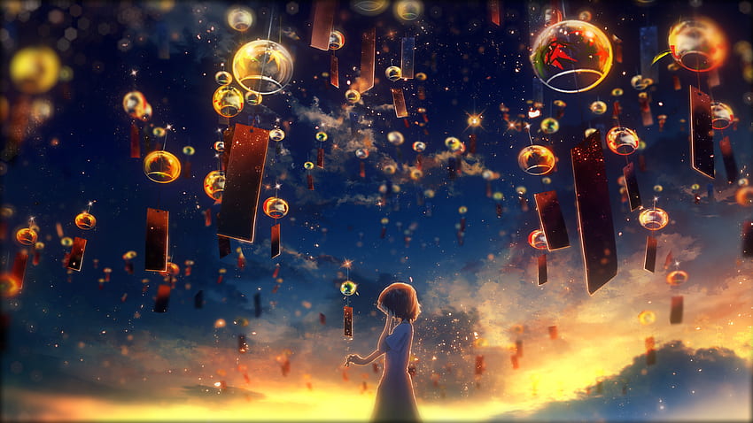 Lantern, celebration, night out, anime HD wallpaper