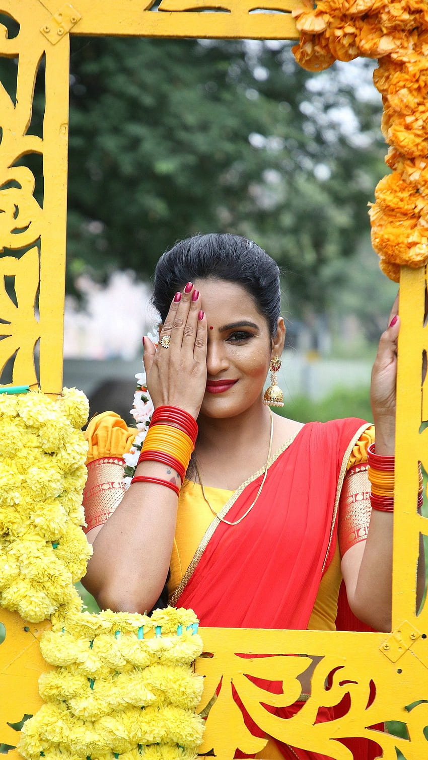 Himaja, telugu actress, saree with HD phone wallpaper