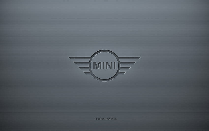 Mini logotipo, fundo criativo cinza, Mini emblema, textura de papel cinza, Mini, fundo cinza, Mini logotipo 3d papel de parede HD