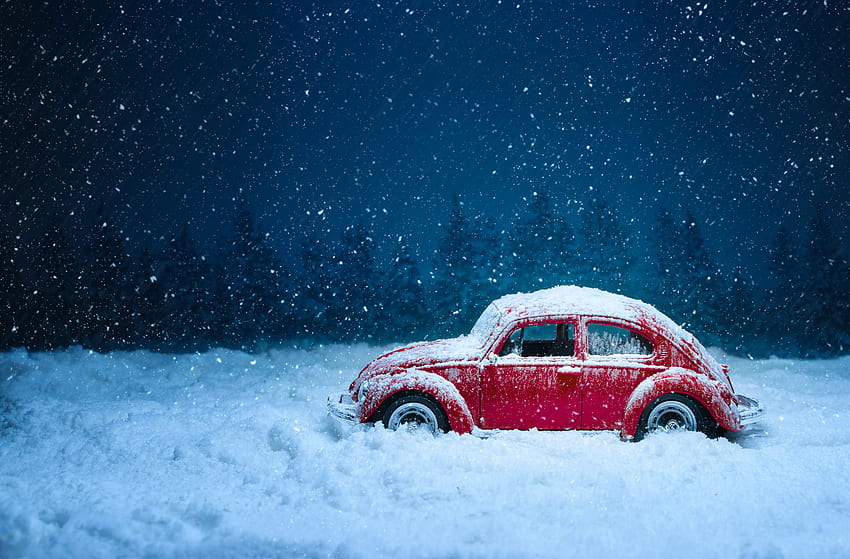 Inverno, neve, auto, auto, vecchio, vintage, retrò, nevicata Sfondo HD