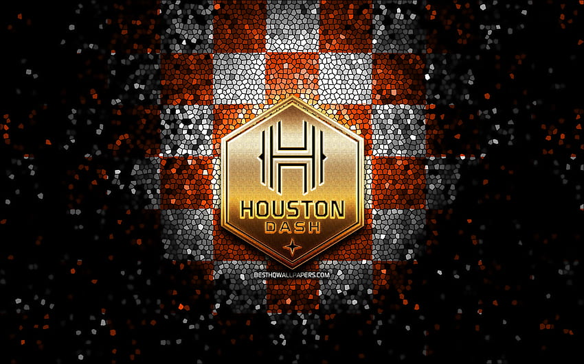 Houston Dash FC, glitter logo, NWSL, orange white checkered background, soccer, american football club, Houston Dash logo, mosaic art, football, Houston Dash HD wallpaper