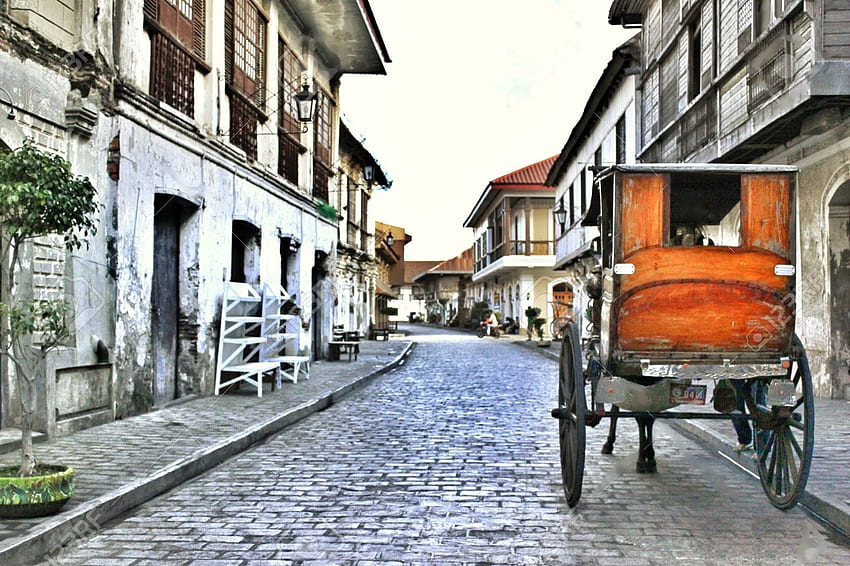Виган, Филипини, улица, стари, къщи, количка HD тапет