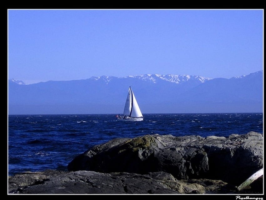 chodźmy żeglować, łódź, żaglówka, skały, ocean Tapeta HD
