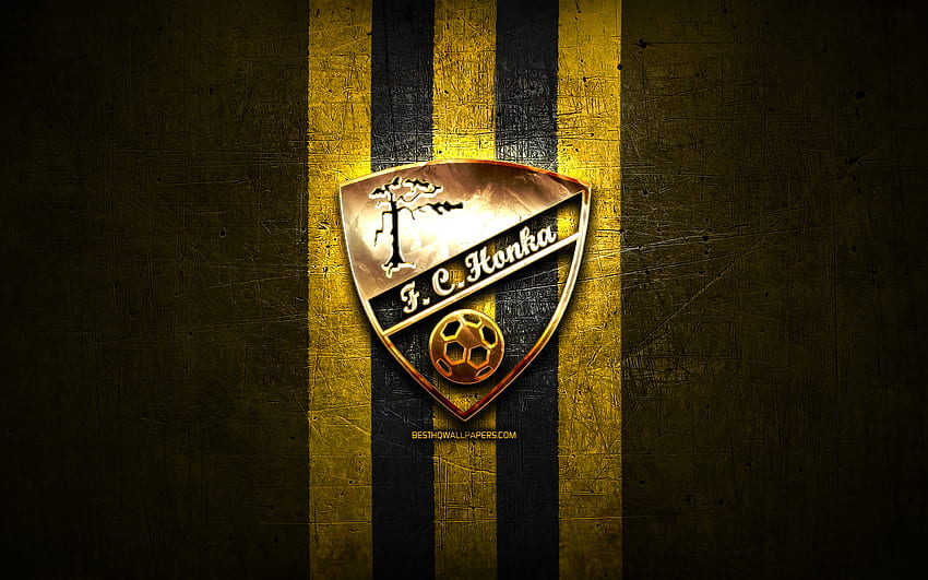 Honka FC, golden logo, Veikkausliiga, yellow metal background, football, finnish football club, FC Honka logo, soccer, FC Honka HD wallpaper