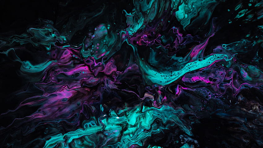 pintura, manchas, mezcla, líquido, turquesa, púrpura, oscuro u 16:9 fondo de pantalla