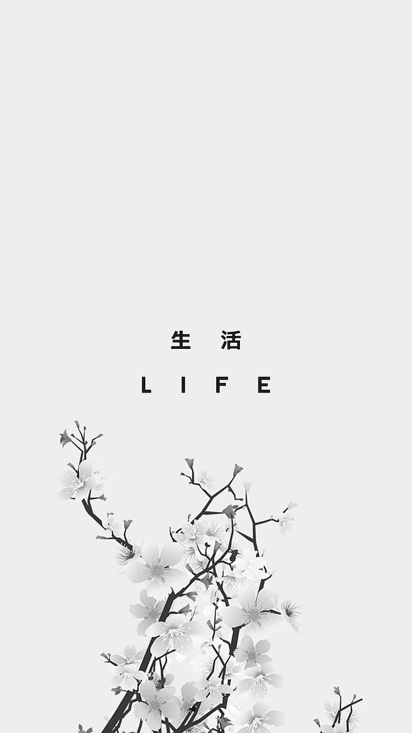 ข้อความ Black Life, ชีวิต, คันจิ, ญี่ปุ่น, , Japanese Black and White วอลล์เปเปอร์โทรศัพท์ HD