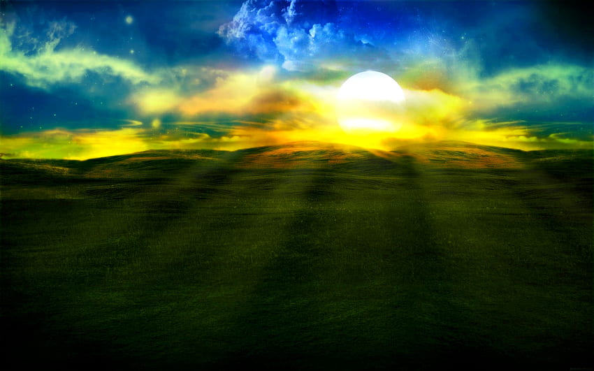 FRÜHLINGSGLÜCK, Sonnenschein, Strahlen, Feld, Grün, Wolken, Sonne HD-Hintergrundbild
