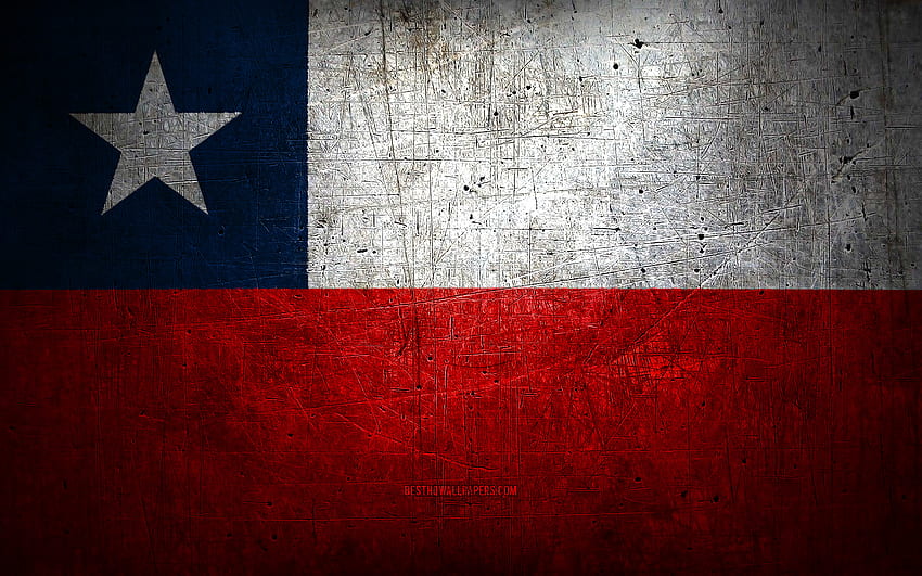 Chilean metal flag, grunge art, South American countries, Day of Chile, national symbols, Chile flag, metal flags, Flag of Chile, South America, Chilean flag, Chile HD wallpaper