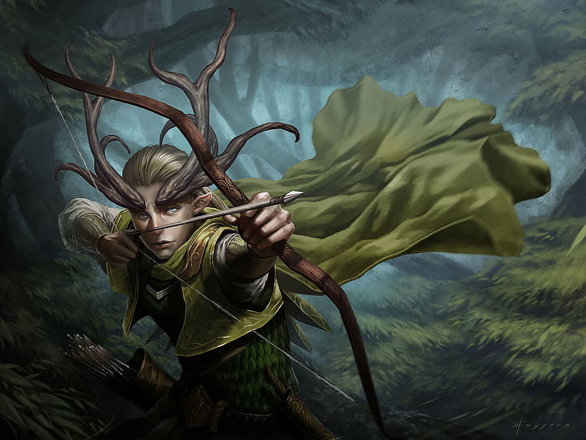 elf pemanah seni fantasi tanduk busur . Keren, Wood Elf Wallpaper HD
