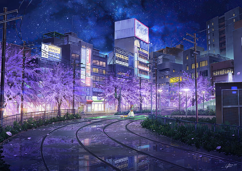 HD desktop wallpaper: Anime, Night, City, Light download free picture  #980515