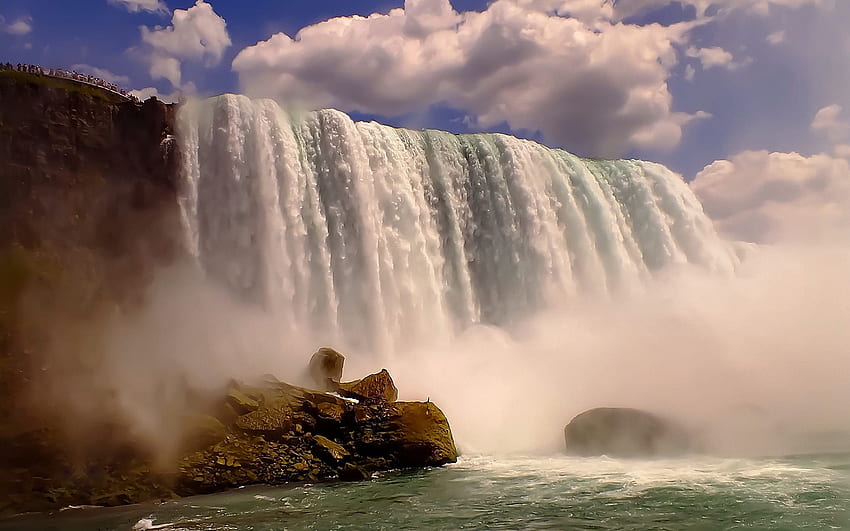 Cascate del Niagara, fiume, nuvole, cascata, cielo, rocce, Stati Uniti d'America Sfondo HD
