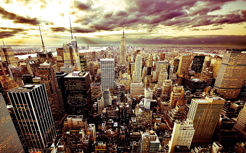Съединени щати, градове, небе, облаци, САЩ, град, сграда, небостъргачи, вечер, Америка, Ню Йорк, красиво, красиво е, Ню Йорк HD тапет