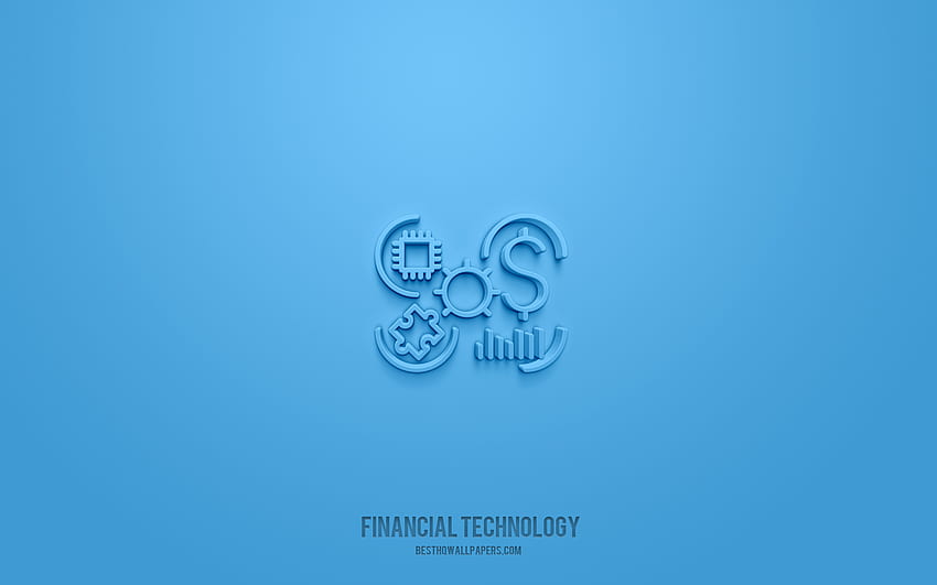 金融技術 3 d アイコン、青色の背景、3 d シンボル、金融技術、ビジネス アイコン、3 d アイコン、金融技術記号、ビジネス 3 d アイコン 高画質の壁紙