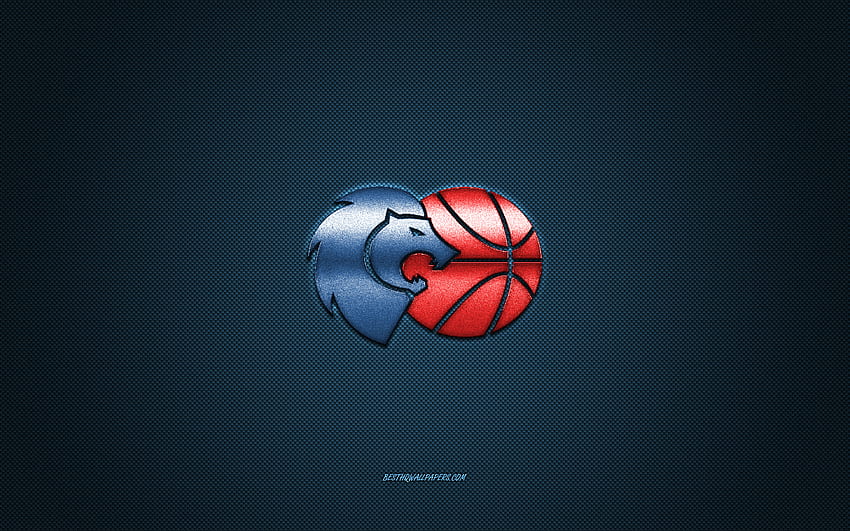 CB Breogan, Spanish basketball club, red logo, blue carbon fiber background, Liga ACB, basketball, Lugo, Spain, CB Breogan logo HD wallpaper