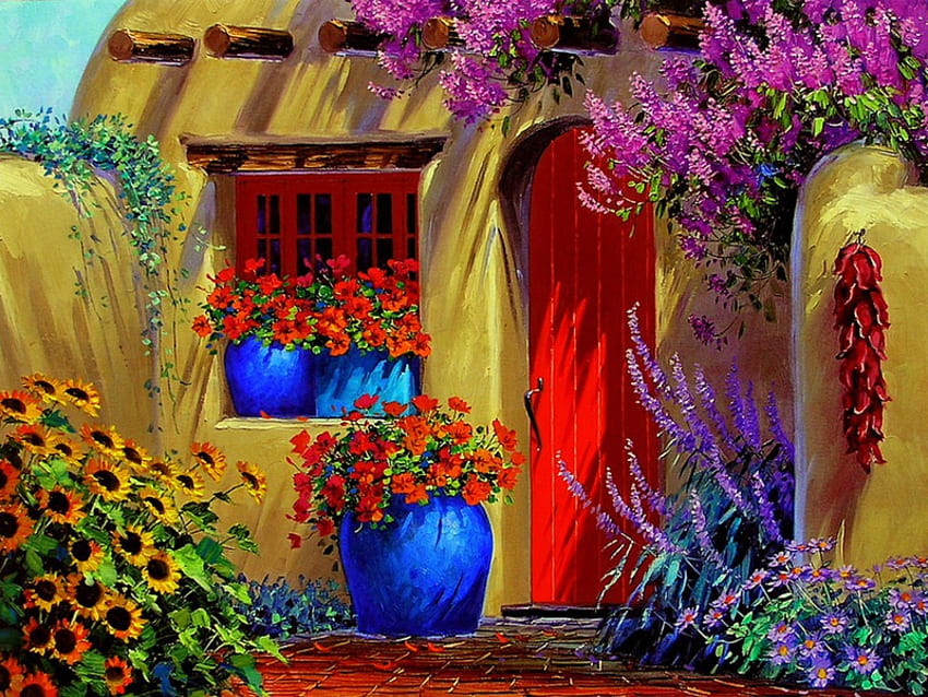 Casa colorida, colorida, cor, casa, jardim, linda, flor, flores, casa papel de parede HD