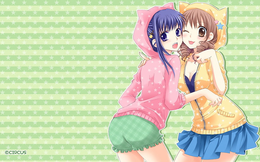 Circus, two girls, skirt, anime, green, hot, girls HD wallpaper