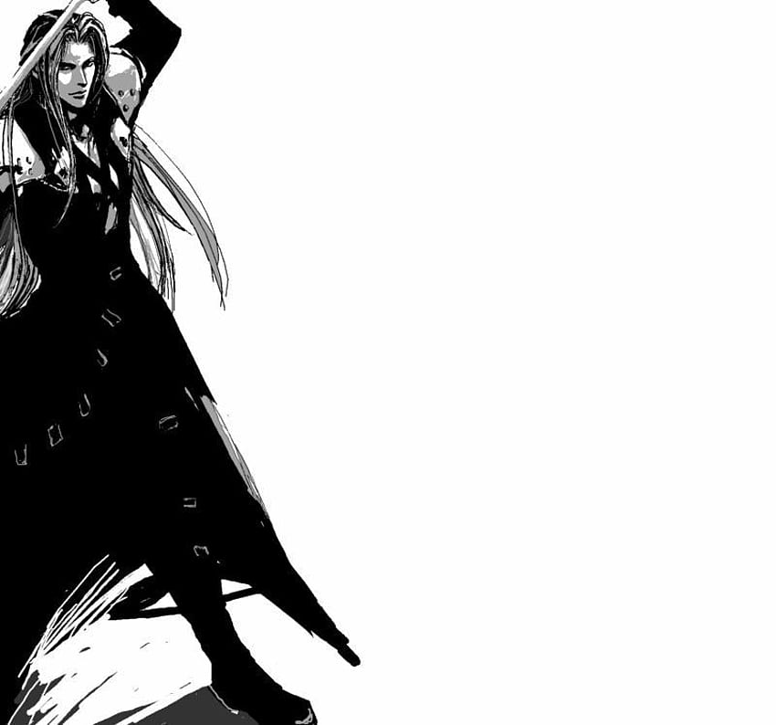 Sephiroth, série de fantasia final, fantasia final, fundo branco, fantasia final 7, núcleo de crise, anime, crianças adventistas, cabelo branco, videogames, ff7, trench coat, dissídia papel de parede HD