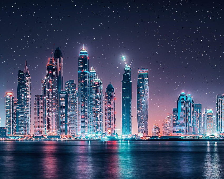 Dubai Skyline Starry Sky At Night Ultra For Android Mobile Phones Tablet And Laptop HD wallpaper
