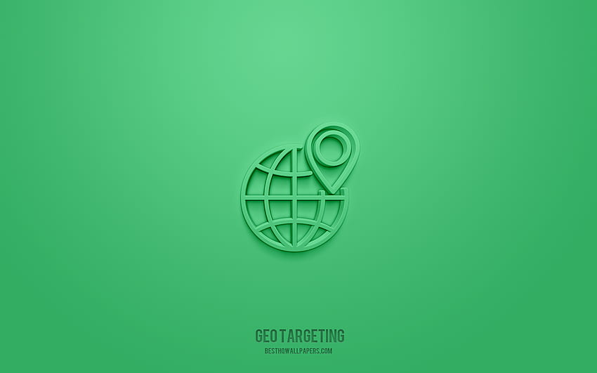 Geo targeting 3d icon, green background, 3d symbols, Geo targeting, SEO icons, 3d icons, Geo targeting sign, SEO 3d icons HD wallpaper