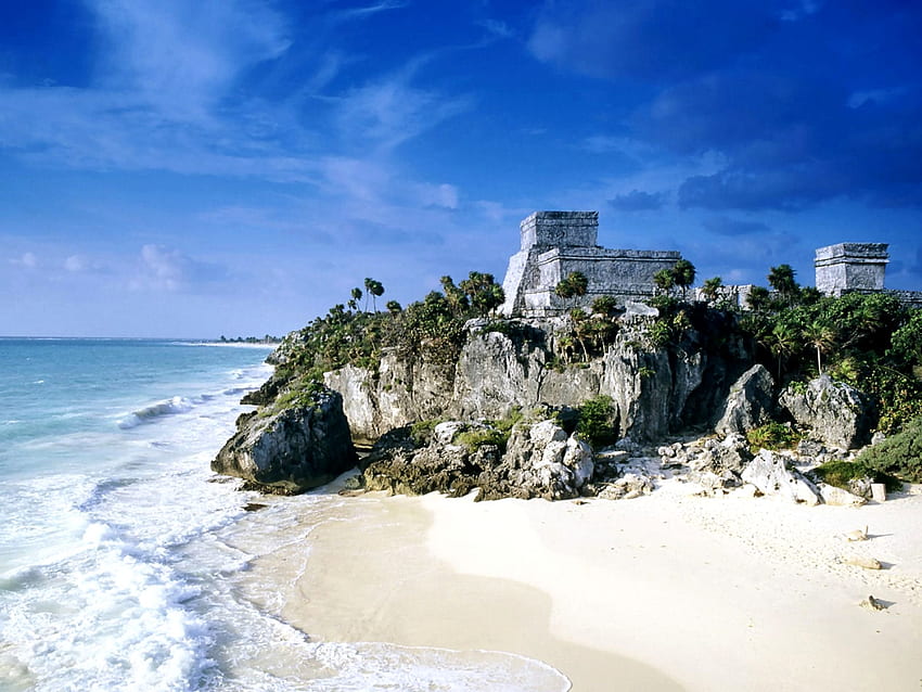 Mayan Ruins, Mexico, ทิวทัศน์, สถาปัตยกรรม, กราฟิค, ซากปรักหักพัง, สวยงาม, Tulum วอลล์เปเปอร์ HD