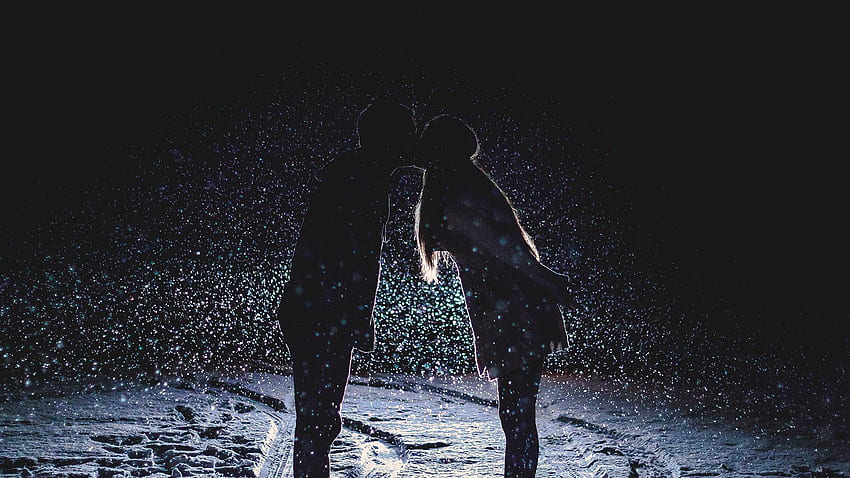 Kiss Love Dark Couple Romantic Winter, Romantic Snow HD wallpaper