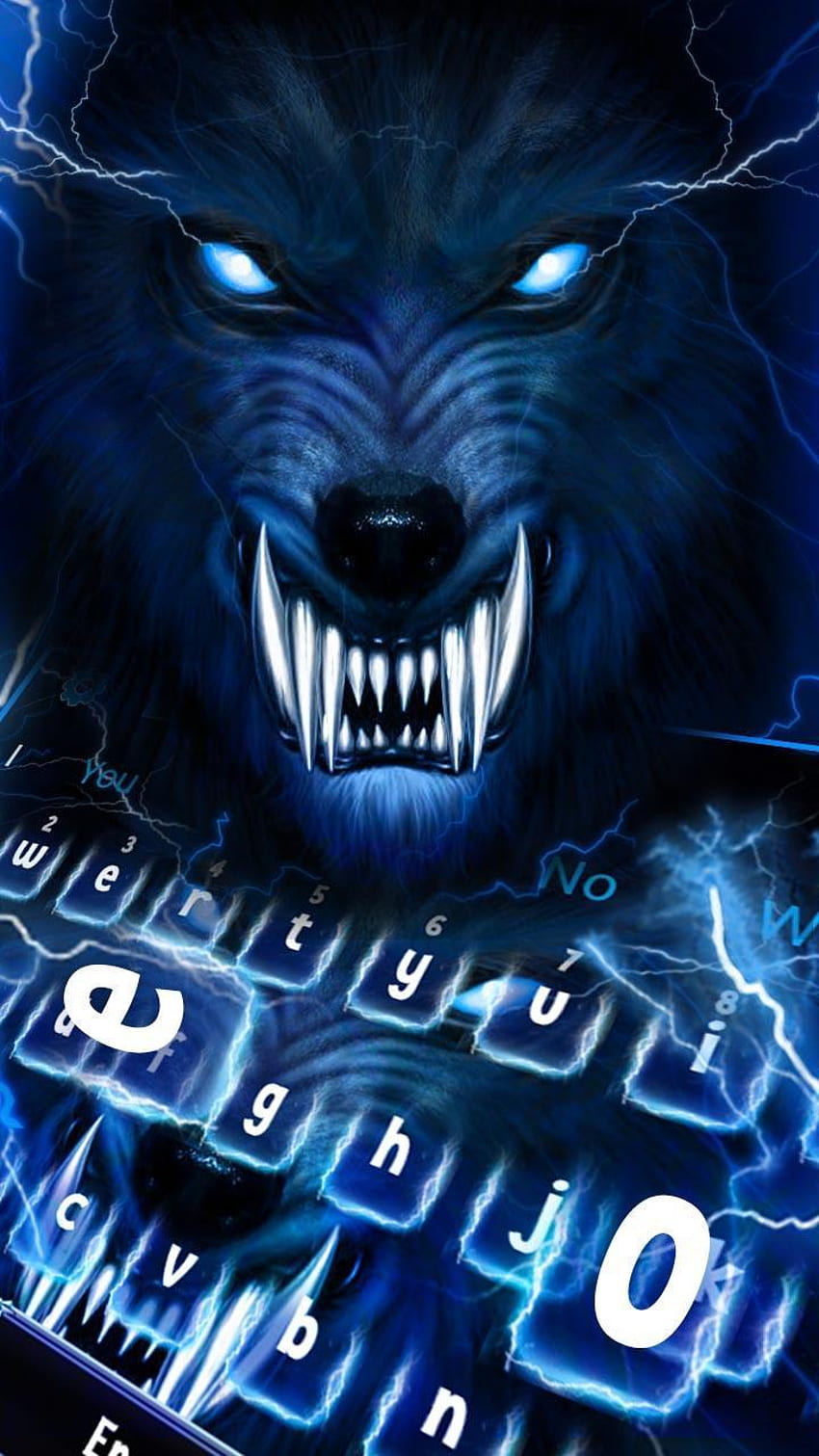 Tema Keyboard Blue Lightning Wolf untuk Android wallpaper ponsel HD