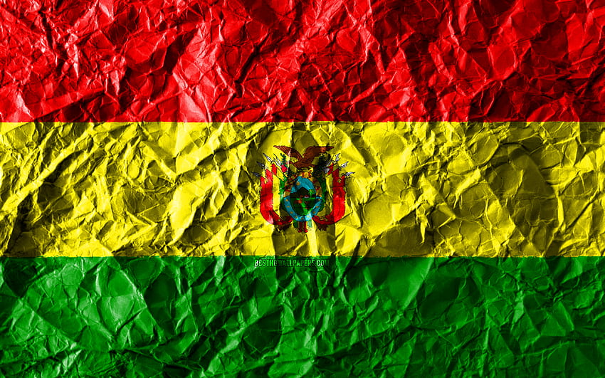 Drapeau bolivien, papier froissé, pays d'Amérique du Sud, créatif, drapeau de la Bolivie, symboles nationaux, Amérique du Sud, drapeau Bolivie 3D, Bolivie pour avec résolution. Haute qualité Fond d'écran HD