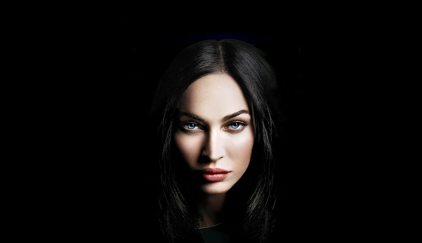 Black, blue eyes, Megan Fox HD wallpaper